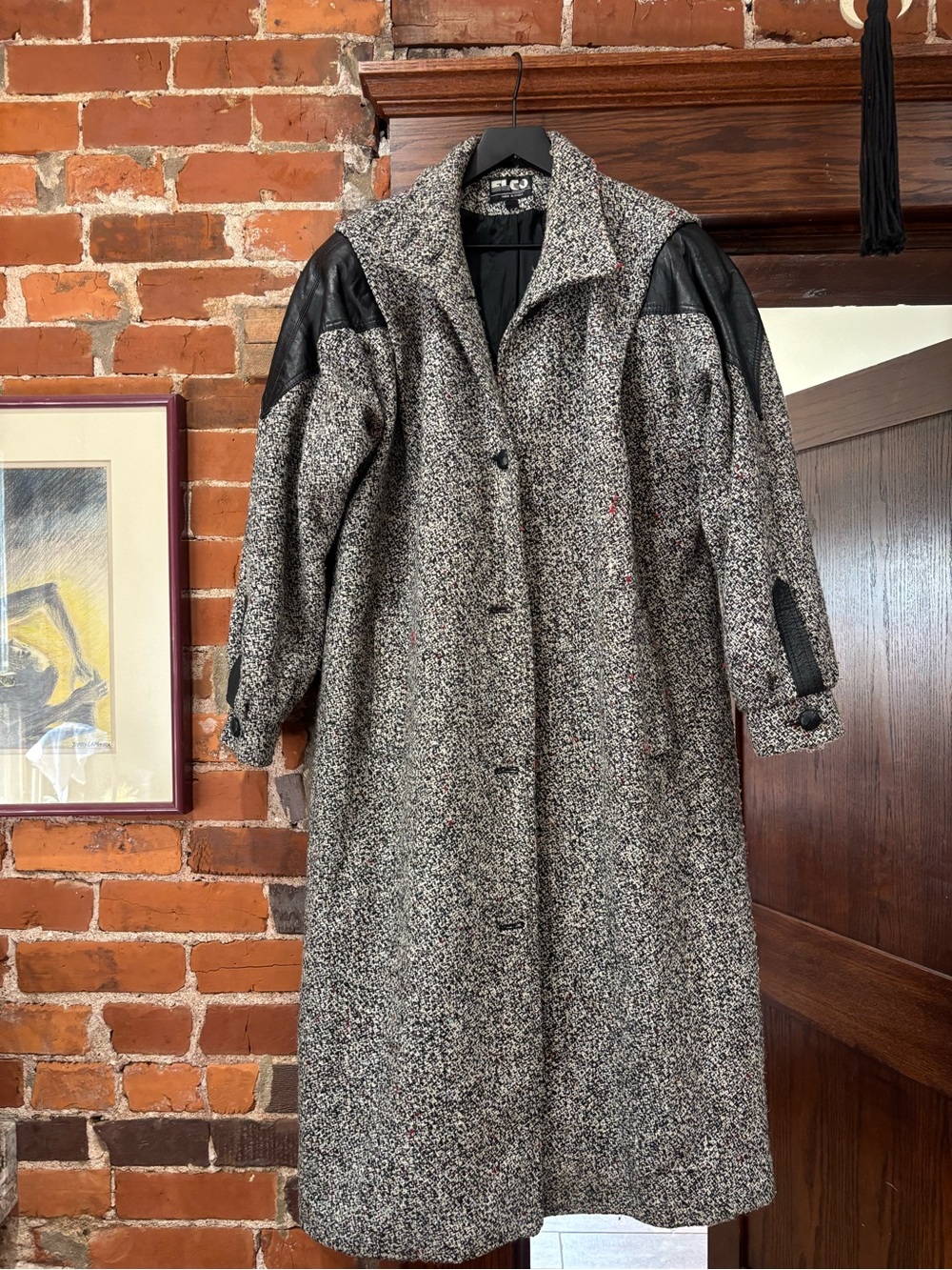Vintage Salt& Pepper Coat with Leather Accents